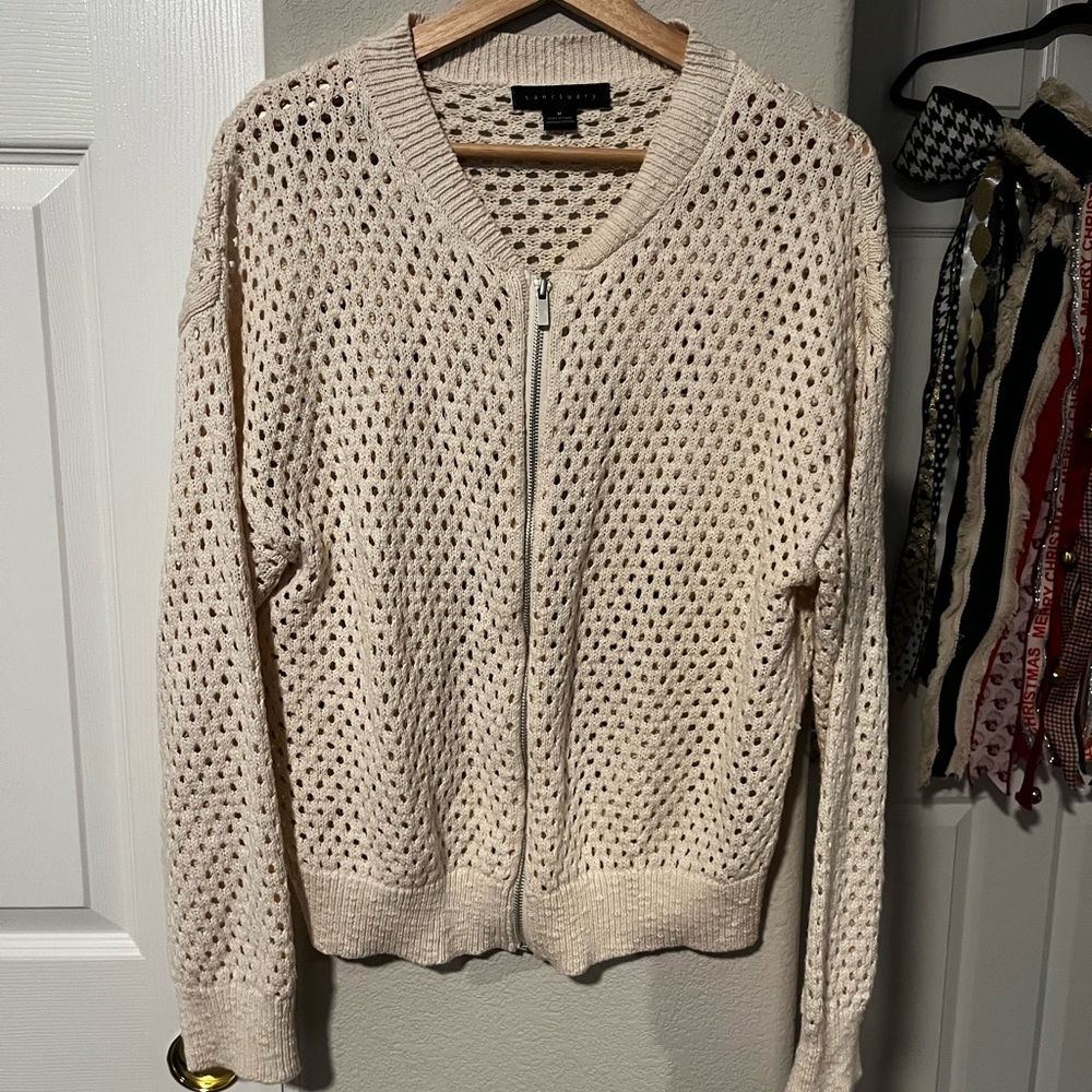 Sanctuary Beige Open-Knit Zip Cardigan